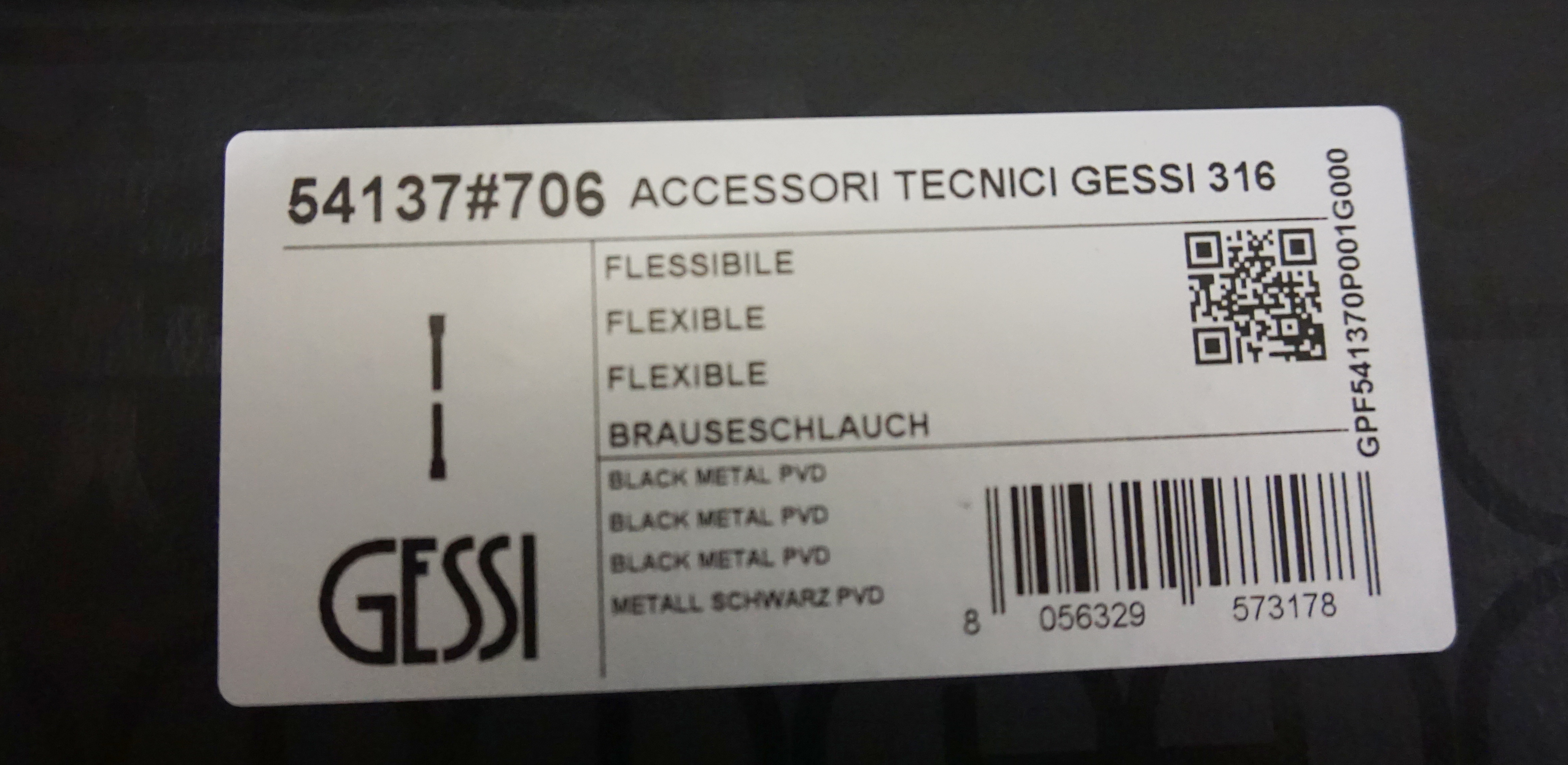 Gessi Dusche316 Brauseschlauch 150cm schwarz matt/Metall Schwarz PVD; 54137706 