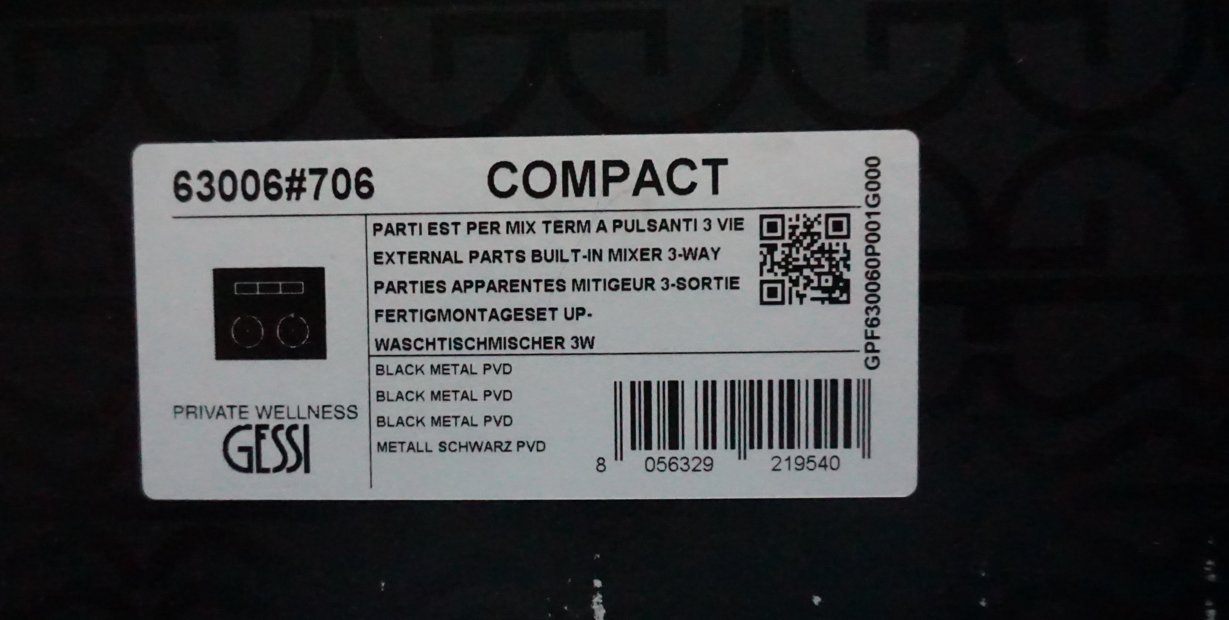 Gessi HI-FI Compact Thermostat Fertigmontageset 3-Wege Metall Schwarz PVD; 63006706 