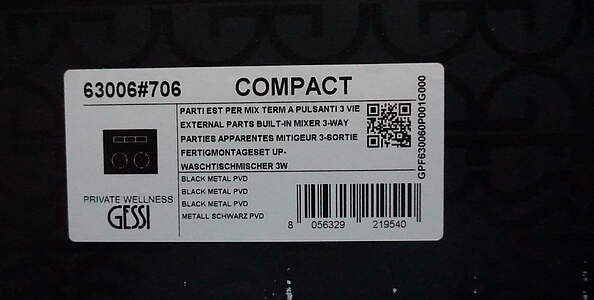 Gessi HI-FI Compact Thermostat Fertigmontageset 3-Wege Metall Schwarz PVD; 63006706 